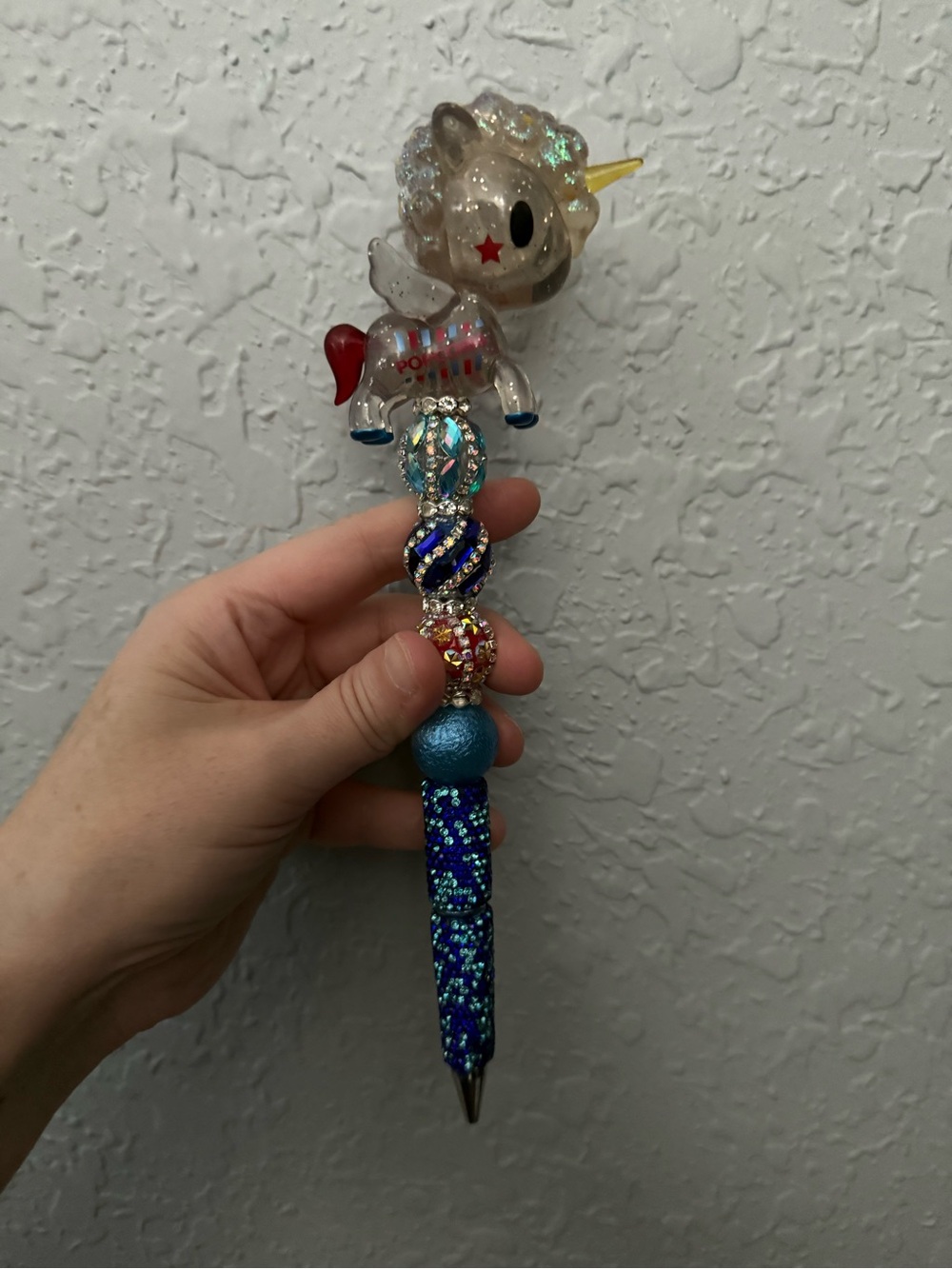 Toki Doki Blue Glitter Unicorn Beaded Pen